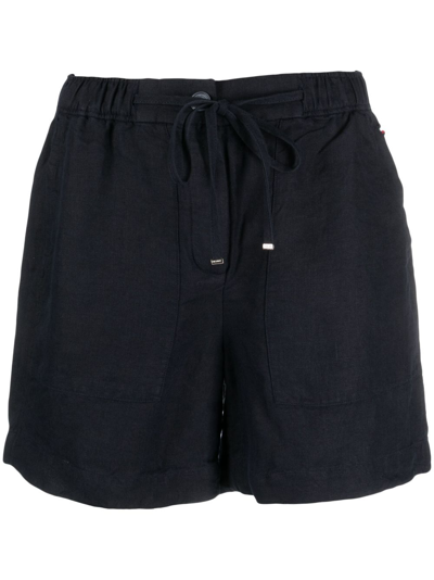 Shop Tommy Hilfiger Logo-plaque Linen Drawstring Shorts In Blue