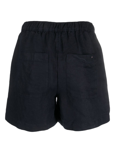 Shop Tommy Hilfiger Logo-plaque Linen Drawstring Shorts In Blue