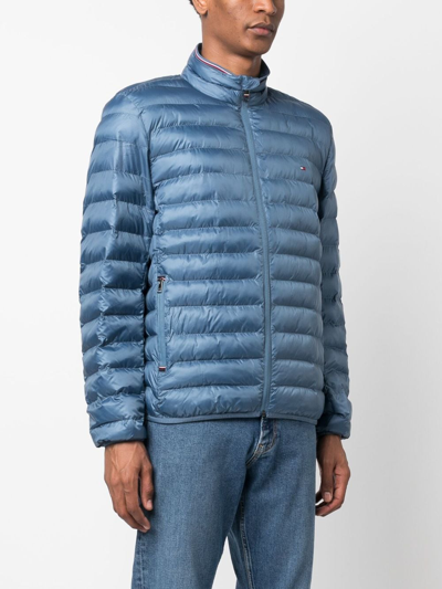 Shop Tommy Hilfiger Logo-patch Zipped Puffer Jacket In Blue