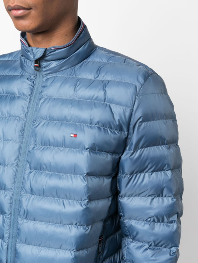 Shop Tommy Hilfiger Logo-patch Zipped Puffer Jacket In Blue