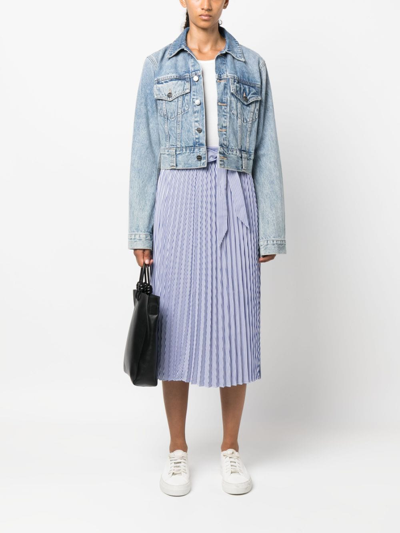 Shop Tommy Hilfiger Ithaka-stripe Pleated Midi Skirt In Blue