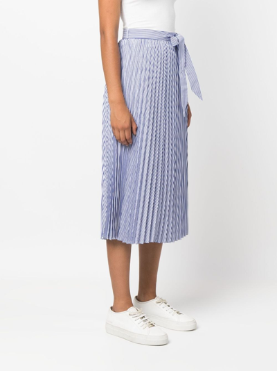 Shop Tommy Hilfiger Ithaka-stripe Pleated Midi Skirt In Blue