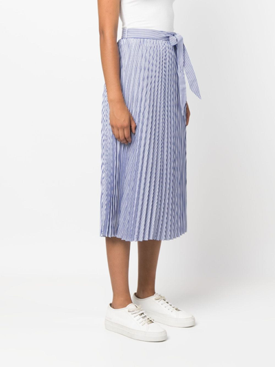 Tommy Hilfiger Belted Stripe Midi Skirt In Blue