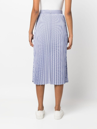 Shop Tommy Hilfiger Ithaka-stripe Pleated Midi Skirt In Blue