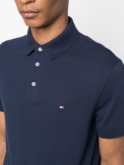 Shop Tommy Hilfiger Logo-patch Piqué Polo Shirt In Blue