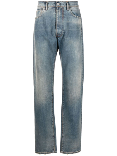 Shop Maison Margiela Distressed Straight-leg Jeans In Blue