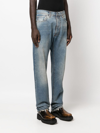 Shop Maison Margiela Distressed Straight-leg Jeans In Blue