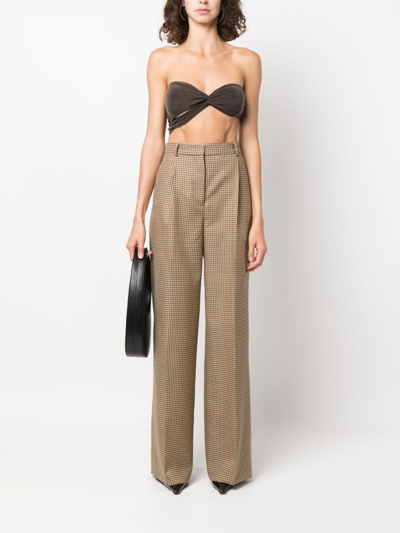 Shop Msgm Check-pattern Wool Palazzo Pants In Brown