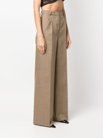 Shop Msgm Check-pattern Wool Palazzo Pants In Brown