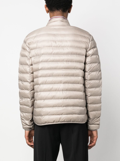 Shop Tommy Hilfiger Logo-patch Zipped Puffer Jacket In Neutrals