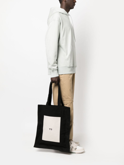 Y-3 Adidas Y 3 Black Leather And Canvas Tote Bag With Logo In Black