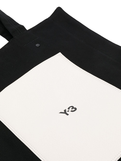 Y-3 Adidas Y 3 Black Leather And Canvas Tote Bag With Logo In Black