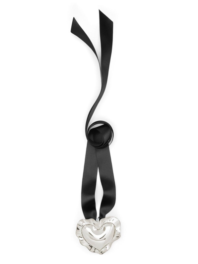Shop Nina Ricci Heart-pendant Logo-engraved Necklace In Silver