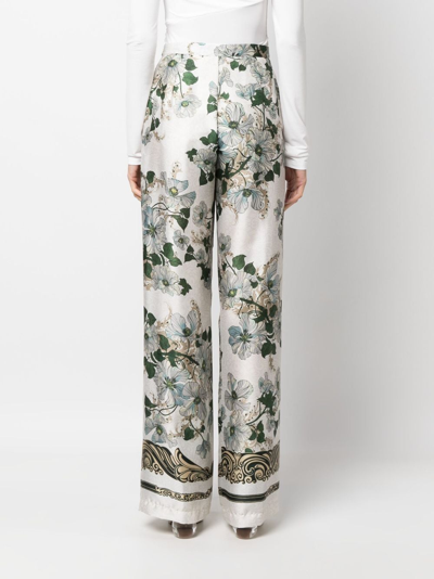 Shop Semicouture Floral-print High-waisted Palazzo Pants In White