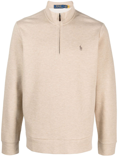 Shop Polo Ralph Lauren Logo-embroidered High-neck Sweatshirt In Neutrals