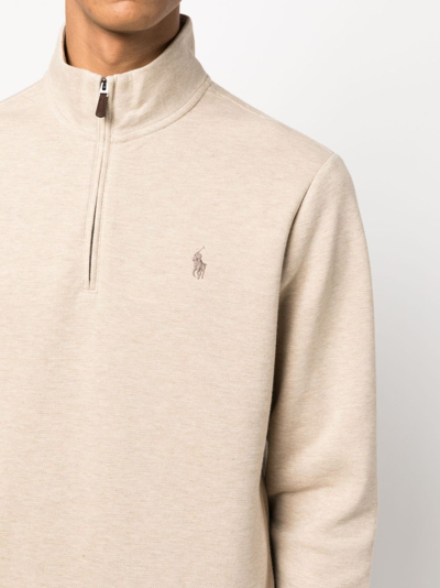 Shop Polo Ralph Lauren Logo-embroidered High-neck Sweatshirt In Neutrals