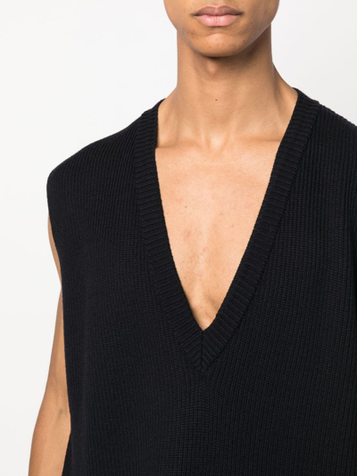 Shop Barena Venezia V-neck Ribbed-knit Wool Vest In Blue