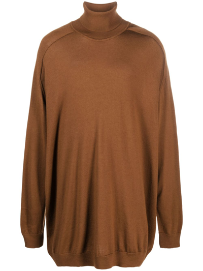 Shop Société Anonyme Roll-neck Longline Wool Jumper In Brown