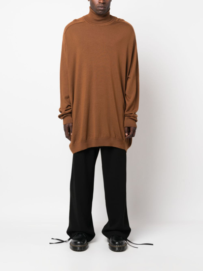 Shop Société Anonyme Roll-neck Longline Wool Jumper In Brown