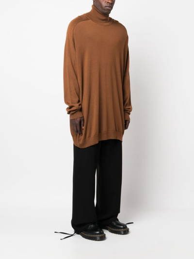 Shop Société Anonyme Roll-neck Longline Wool Jumper In Brown