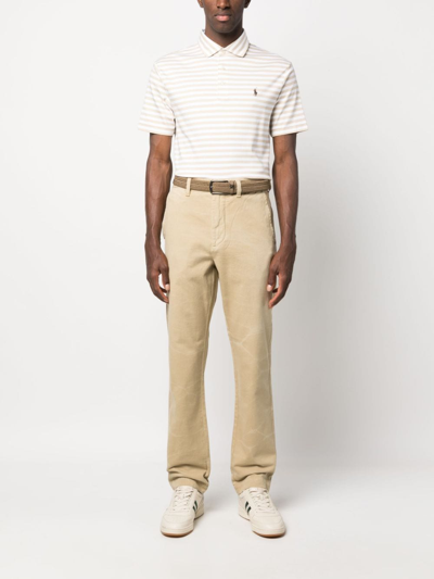 Shop Polo Ralph Lauren Logo-embroidered Striped Polo Shirt In Brown