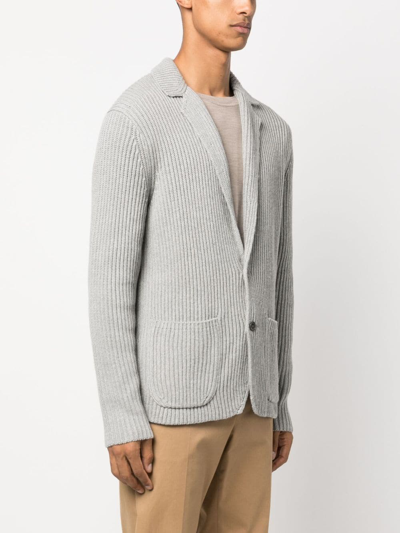 Shop Polo Ralph Lauren Ribbed-knit Cotton-blend Cardigan In Grey