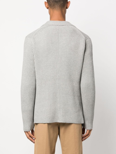 Shop Polo Ralph Lauren Ribbed-knit Cotton-blend Cardigan In Grey