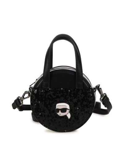 Shop Karl Lagerfeld Ikonik Karl Sequin-embellished Bag In Black