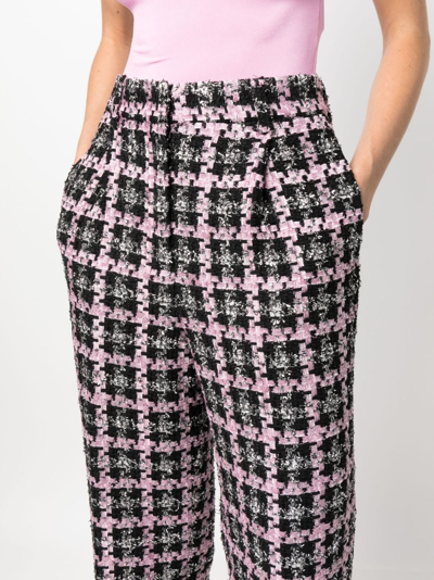 Msgm High-waisted Tweed Trousers In Black