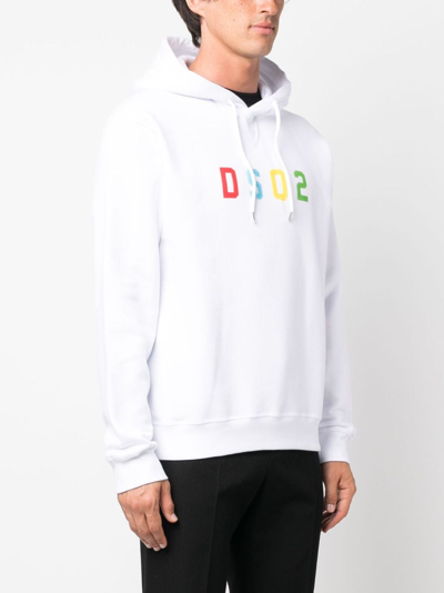 Shop Dsquared2 Logo-print Cotton Hoodie In White