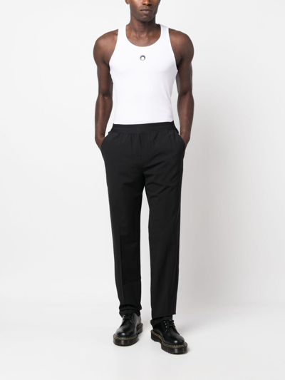 Shop Msgm Logo-waistband Straight-leg Trousers In Black