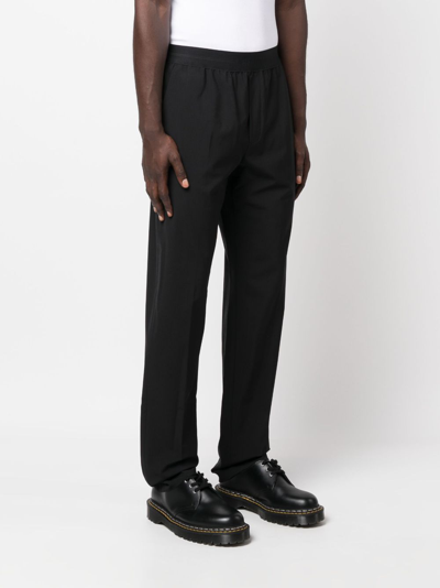 Shop Msgm Logo-waistband Straight-leg Trousers In Black
