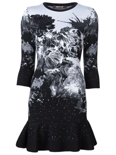 Roberto Cavalli Knitted Printed Mini Dress In Black