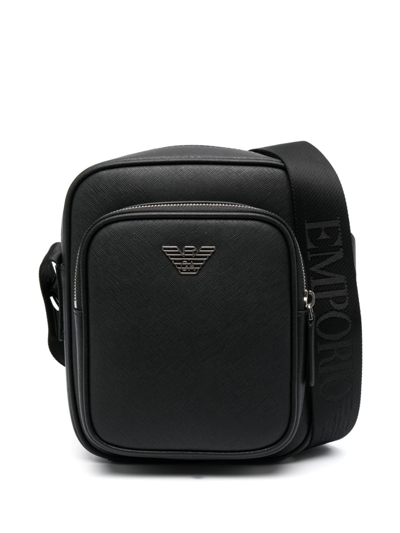 Shop Emporio Armani Logo-plaque Leather Messenger Bag In Black