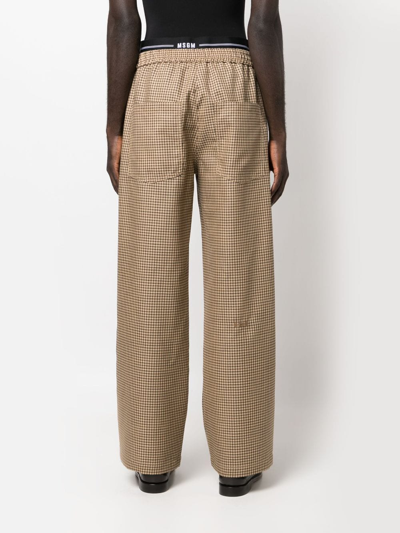 Shop Msgm Check-pattern Wide-leg Trousers In Neutrals