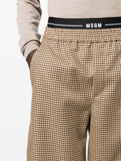 Shop Msgm Check-pattern Wide-leg Trousers In Neutrals