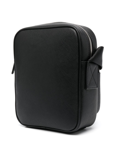 Shop Emporio Armani Logo-plaque Leather Messenger Bag In Black