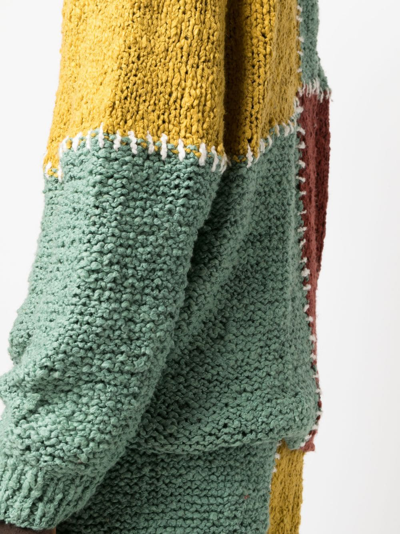 Shop The Elder Statesman Decorative-stitching Knitted Cotton Jumper In Green
