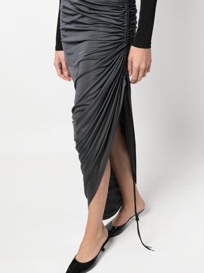 Shop Atlein Asymmetric Ruched Full Skirt In Grey