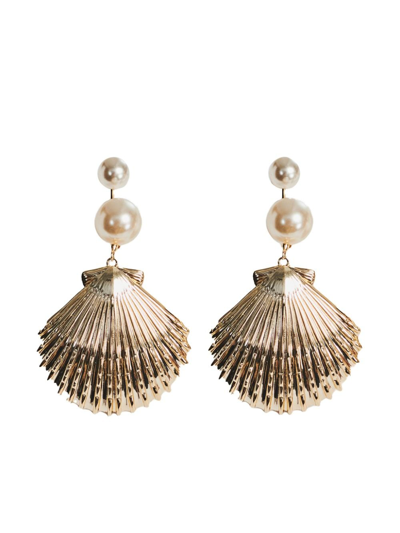 Shop Retroféte Perla Seashell Drop Earrings In Gold