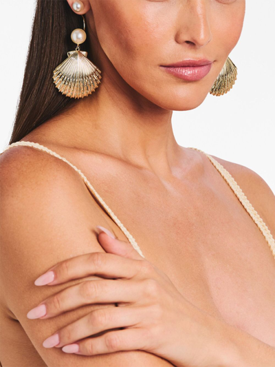 Shop Retroféte Perla Seashell Drop Earrings In Gold