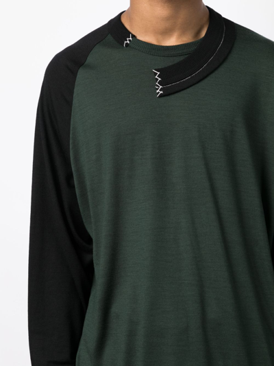 Shop Kolor Asymmetric Wool Long-sleeve T-shirt In Green