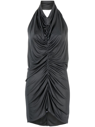 Shop Atlein Cowl-neck Draped Minidress In Grey