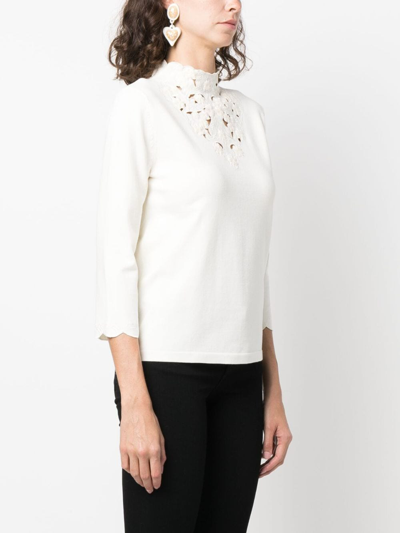 Shop Twinset Floral-embroidered Knitted Jumper In Neutrals