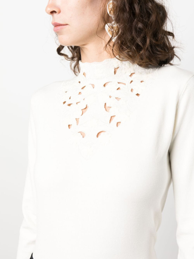 Shop Twinset Floral-embroidered Knitted Jumper In Neutrals