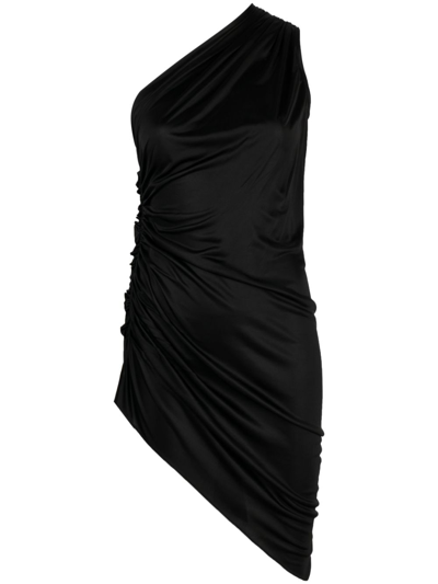 Shop Atlein One-shoulder Draped Dress In Black