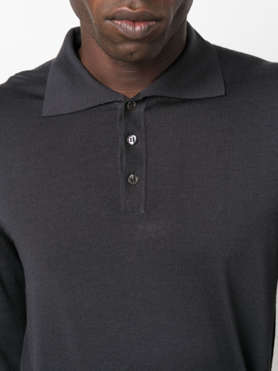 Shop Barena Venezia Spread-collar Merino-wool Polo Shirt In Grey