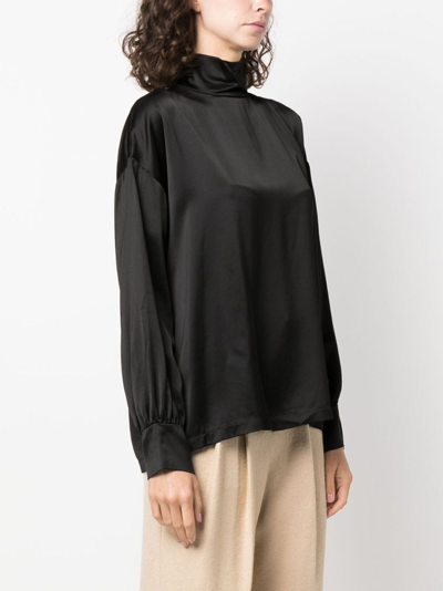Shop Fabiana Filippi High-neck Satin Blouse In Black