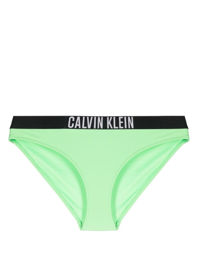 Shop Calvin Klein Logo-waistband Bikini Bottoms In Green