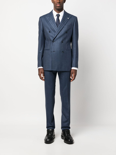 Luigi Bianchi Mantova Striped Double-breasted Suit In Blue
